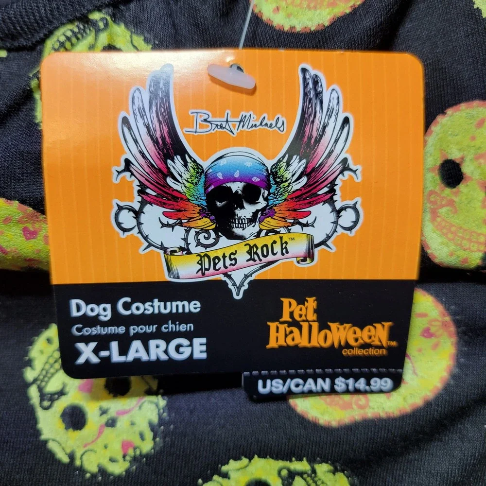 Bret Michaels Pets Rock Dog Costume Halloween Skull Black X-Large‎ NWT